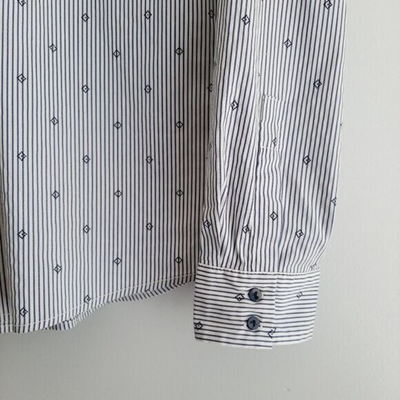 MANGO 1/4 Button Down Shirt White & Blue Stripe w/ Diamond Pattern Sz S - Picture 5 of 13
